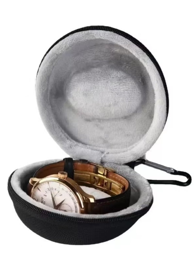 ZedAura Portable Single Watch Travel Case Durable Polyester Fiber Watch Storage Box with Fabric Lining Shockproof Organizer for Men's & Women's Wrist watches & Accessories, Watch Case (Round) - Image 5